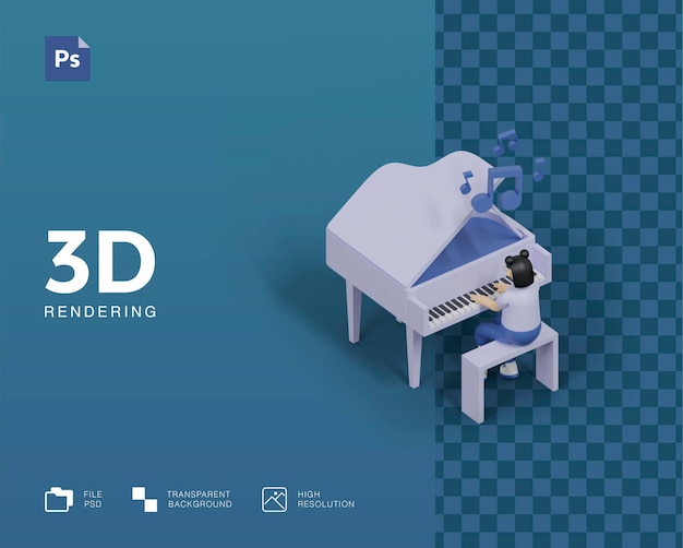 PSD 3d illustratie piano spelen