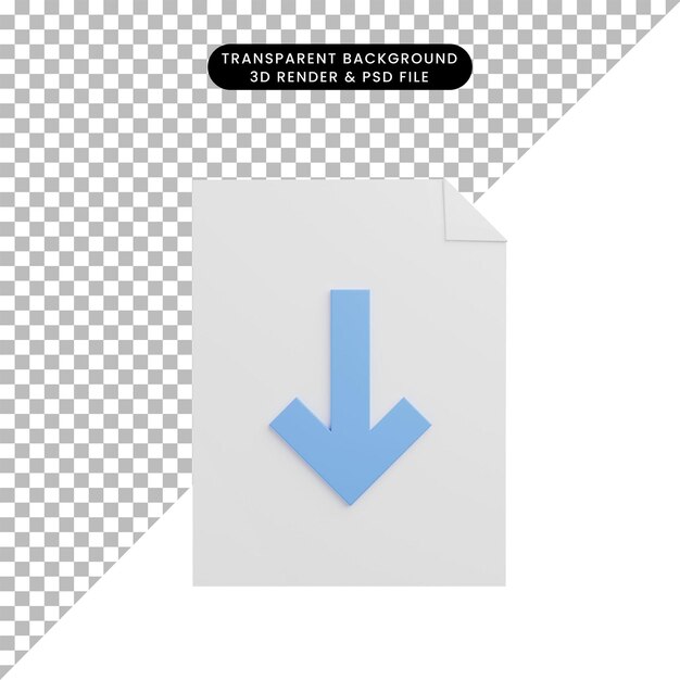 PSD 3d illustratie pictogram papieren bestand met downloadpictogram pijl naar beneden