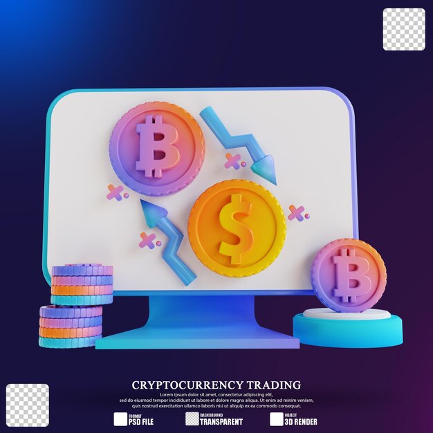 3d illustratie podium monitor bitcoin handelsuitwisseling