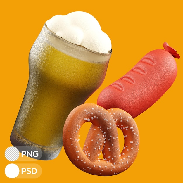 PSD 3d illustratie pretzel bierworst oktoberfest