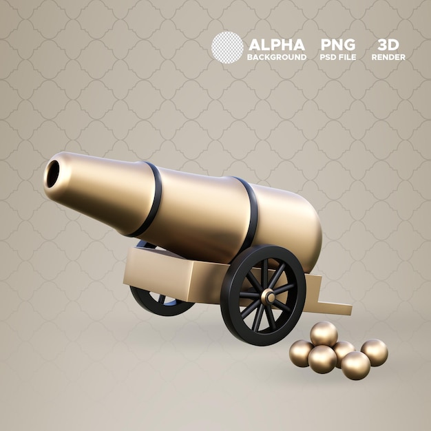 3d illustratie ramadan cannon met kogel pictogram voor geïsoleerd ontwerpobject