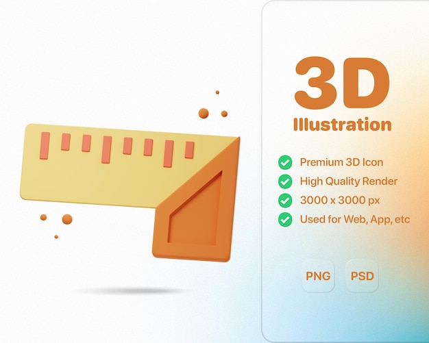 3d illustratie renderen van square scale tool icon designs perfect voor precisiemetingen