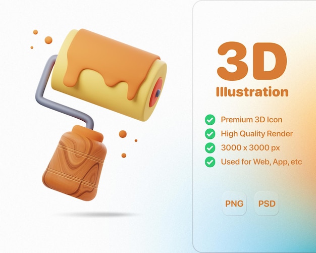 PSD 3d illustratie renderen van verfroller pictogram ontwerpen perfect voor interieur schilderen