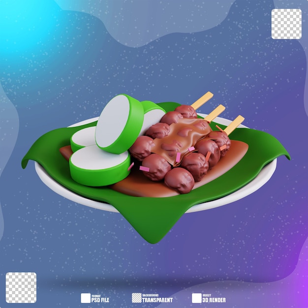 3d illustratie saté eten 3