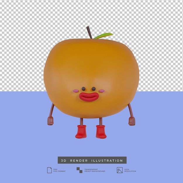 3d illustratie schattig oranje fruit geïsoleerd