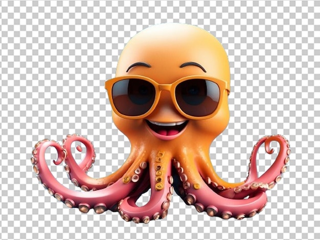 PSD 3d illustratie schattig personage octopus draagt zonnebril