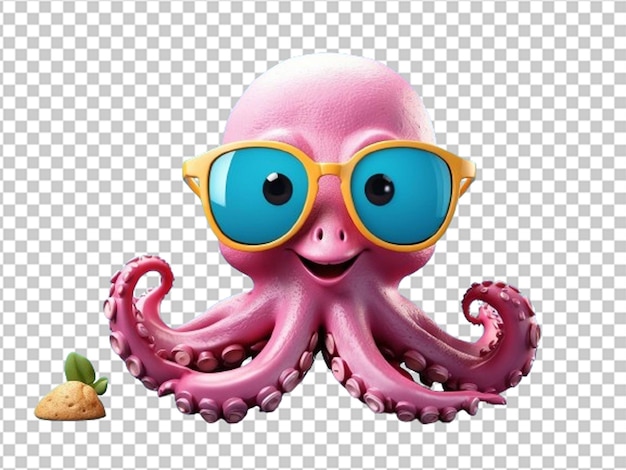 PSD 3d illustratie schattig personage octopus draagt zonnebril