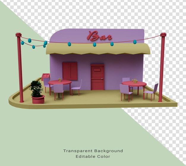 3d illustratie tropisch exterieur restaurant of café bungalow gebouw bar of pub