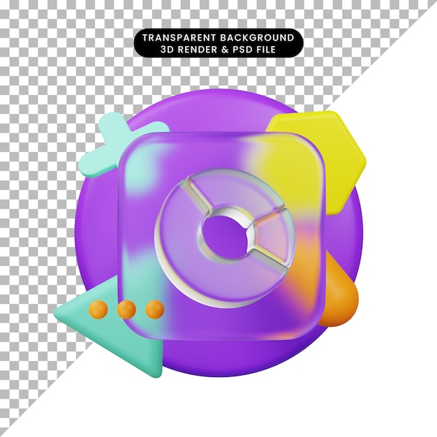 3d illustratie ui pictogram glasmorfisme gegevens cirkeldiagram pictogram 3d render
