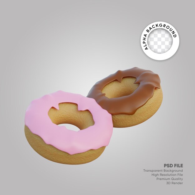 3d illustratie van aardbeien en chocolade donuts