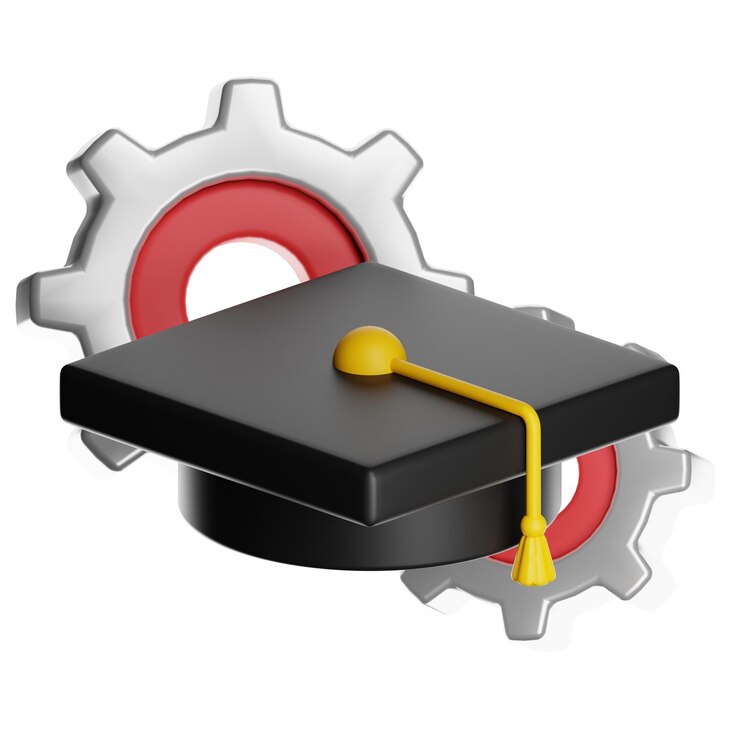 PSD 3d-illustratie van afstudeermuts en tandwielen