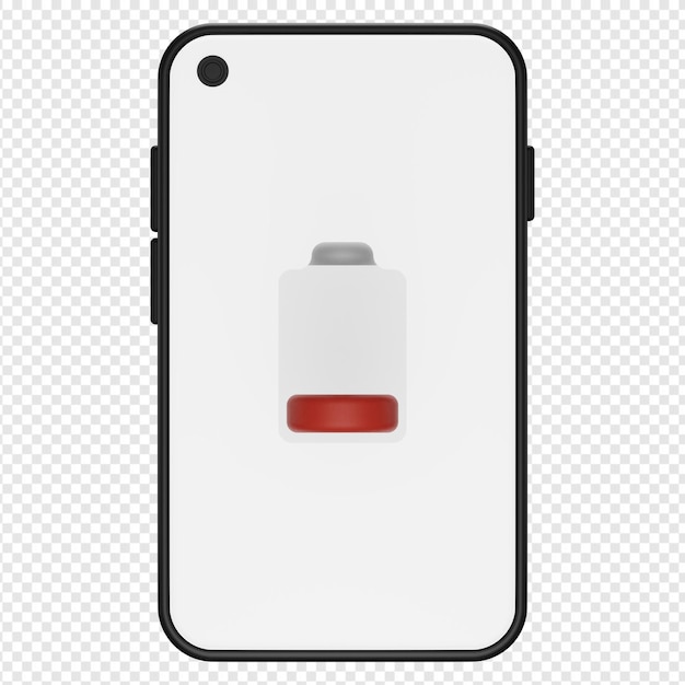 PSD 3d illustratie van batterijpictogram voor lage telefoon psd