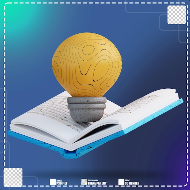 3D Illustratie van boek en ideelamp 3