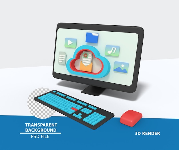 3d illustratie van cloudopslag op computer