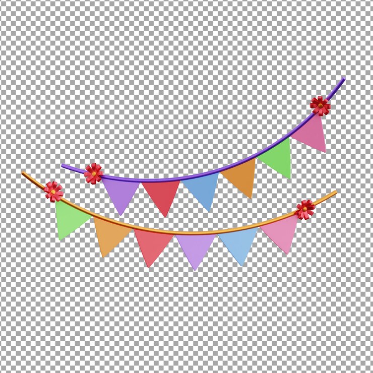 PSD 3d-illustratie van de decoratie van de partijvlaggen
