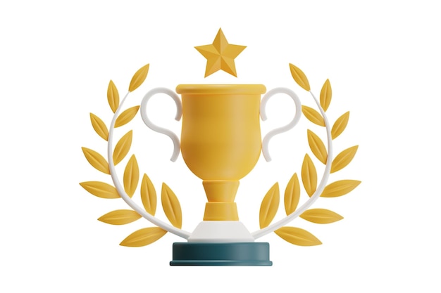 3D-illustratie van de Gouden Trofee met Laurelkrans en Star Icon