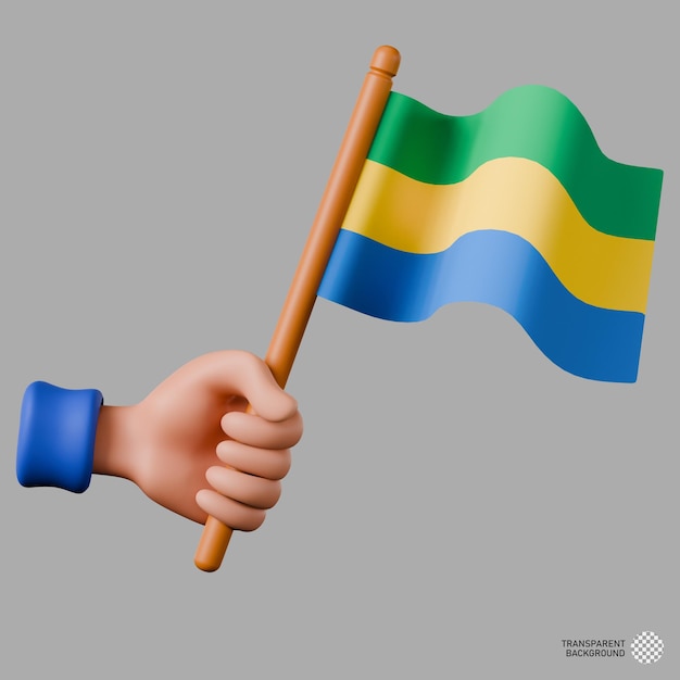 3d-illustratie van de hand die de vlag van Gabon vasthoudt