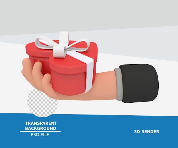 PSD 3d illustratie van de hand die een geschenkdoos geeft