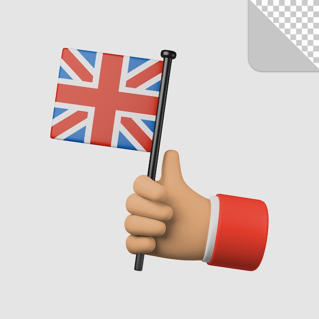 PSD 3d illustratie van de hand met de vlag van het verenigd koninkrijk