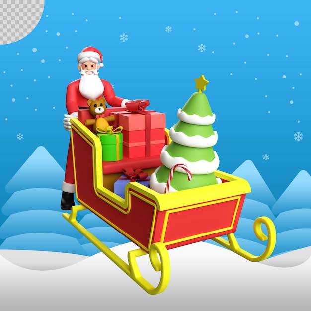 3D illustratie van de Kerstman met sleeën