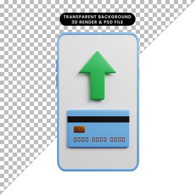 3d illustratie van de smartphone van het betalingsconcept met creditcardpijl omhoog
