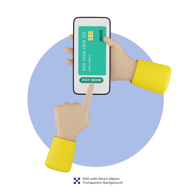 3d illustratie van de telefoon van de handholding en cashless betalen