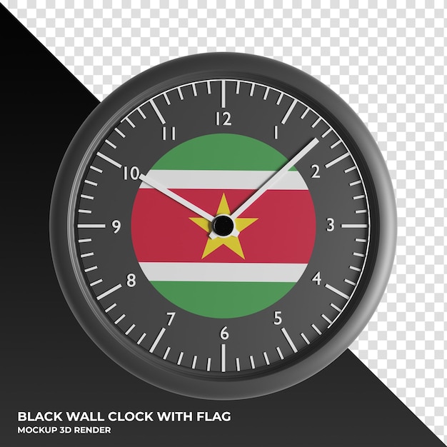 3d illustratie van de wandklok met de vlag van suriname
