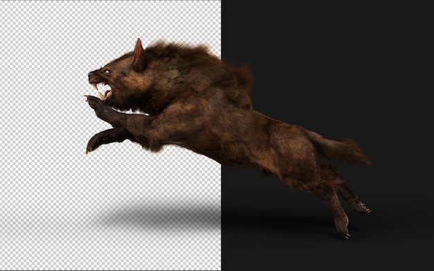 PSD 3d illustratie van een duivel wolf pose op zwarte achtergrond met clipping pad het is krachtig