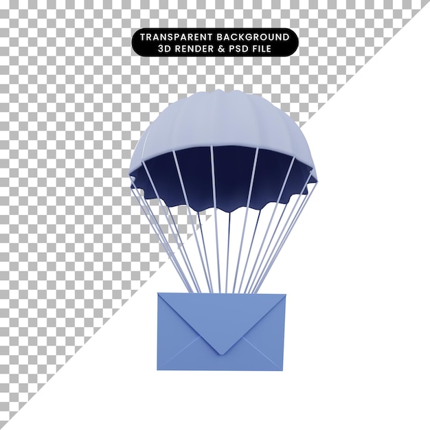 3d illustratie van een eenvoudige objectenvelop met parachute