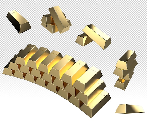 3d illustratie van een goudstaven set geïsoleerd voor geld