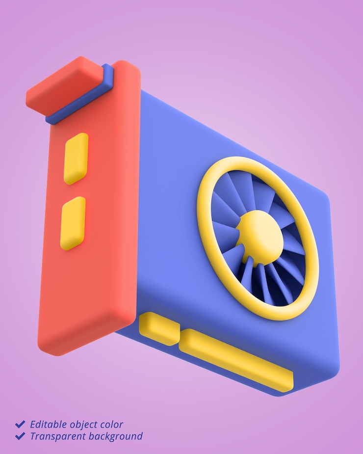 PSD 3d illustratie van een grafische computerkaart met één ventilator