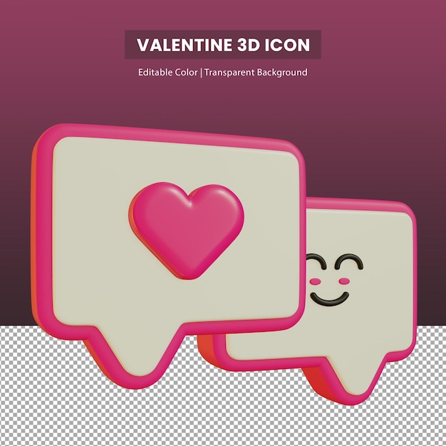 3d-illustratie van een hart in een spraakbel voor valentijnsdag