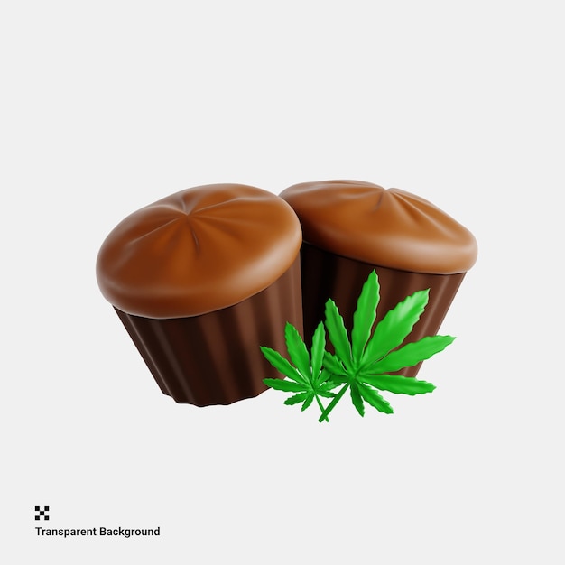 3d-illustratie van een heerlijke cupcake met cannabis