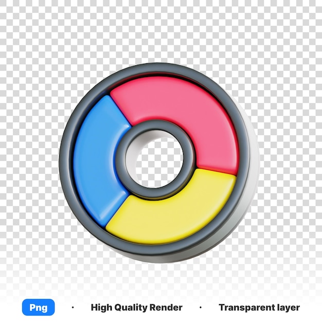 PSD 3d-illustratie van een kleurrijk wiel met een blauwe rode gele cirkel op een doorzichtige achtergrond