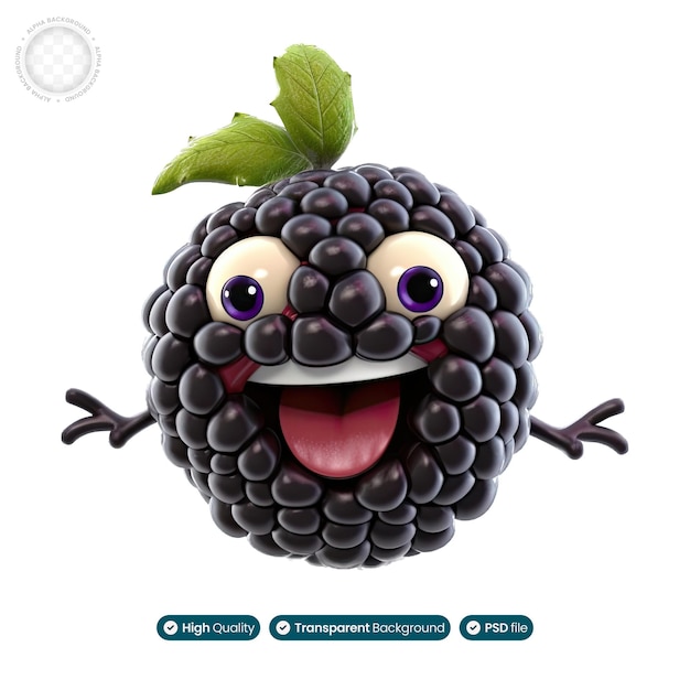 3d illustratie van een lachend braambesfruit dat zoetheid aan uw dag brengt