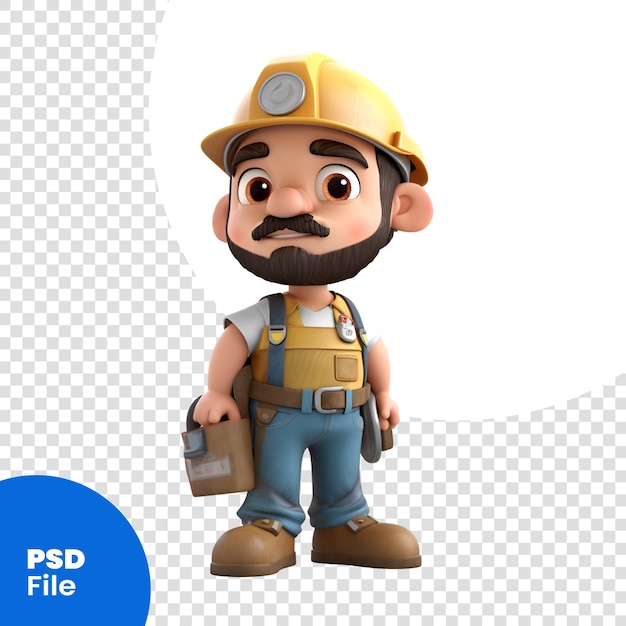 PSD 3d illustratie van een loodgieter met een gereedschapsriem en een helm psd-sjabloon