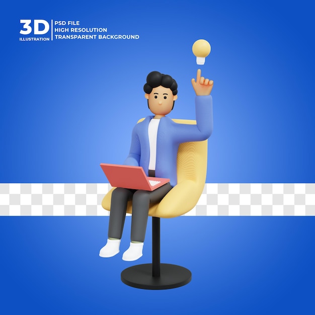 3d illustratie van een man die aan een idee denkt premium psd