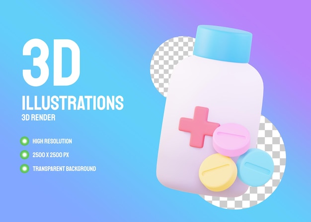 PSD 3d-illustratie van een medicijnfles