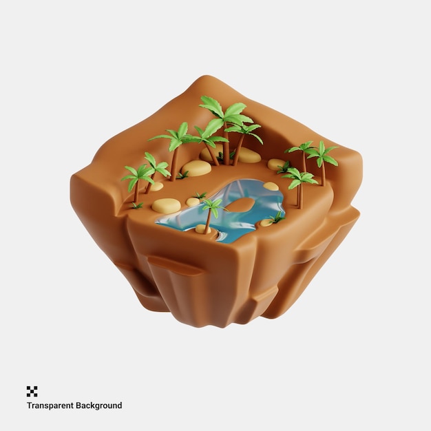 3D-illustratie van een oase te midden van de dorre schoonheid van de woestijn