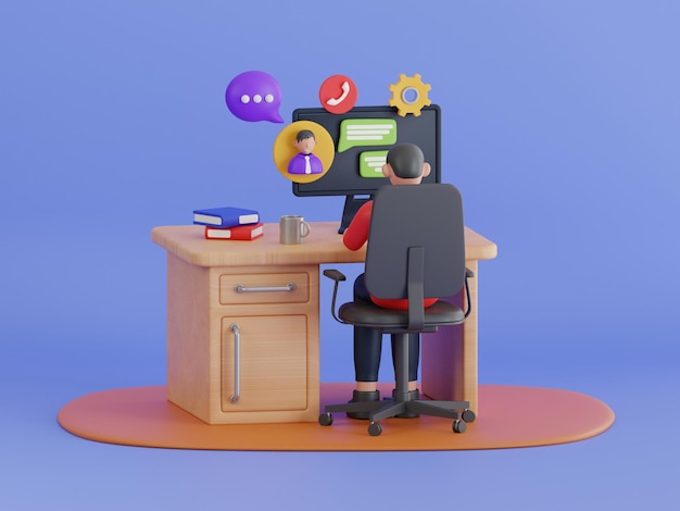 3D-illustratie van een online dienst voor zakelijke persoonlijke assistenten