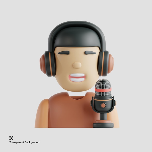 3D illustratie van een podcaster of podcasthost