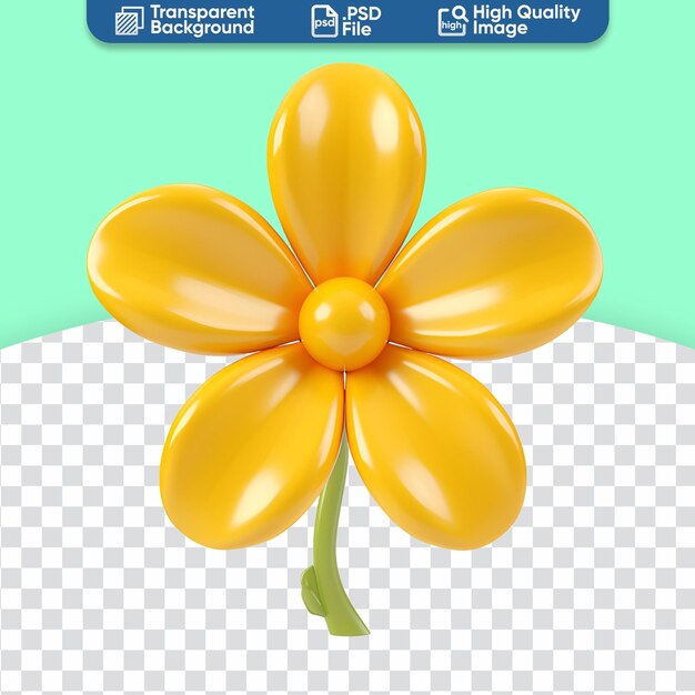 PSD 3d-illustratie van een prachtige gele bloem een eenvoudige cartoon-render voor het ontwerpen van bloemiconen in de lente