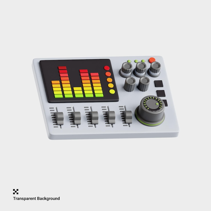 PSD 3d-illustratie van een professionele audio-mixer in video-productie