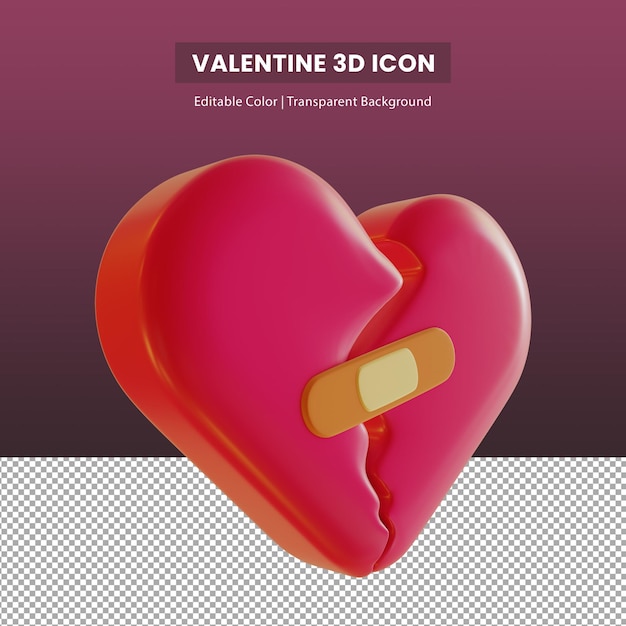 PSD 3d-illustratie van een rood gebroken hart icoon voor valentijnsdag