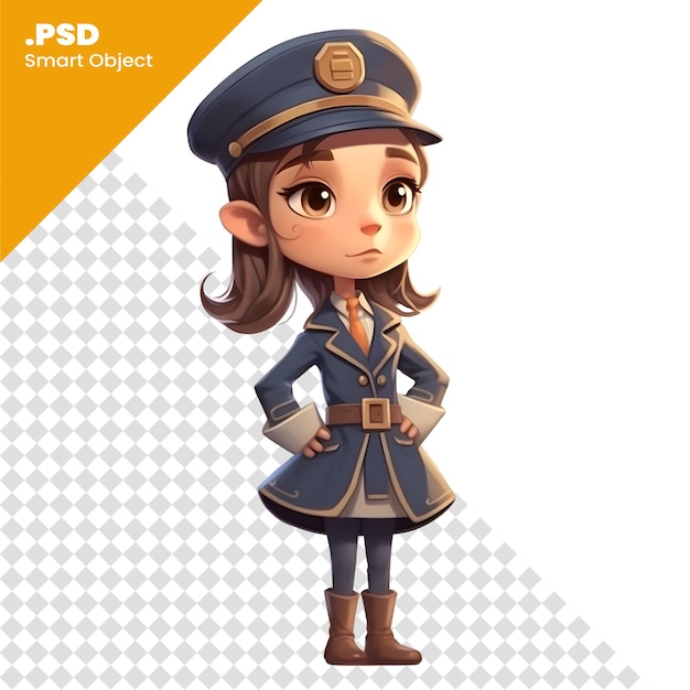 PSD 3d-illustratie van een schattige vrouwelijke politieagent die op een witte achtergrond staat