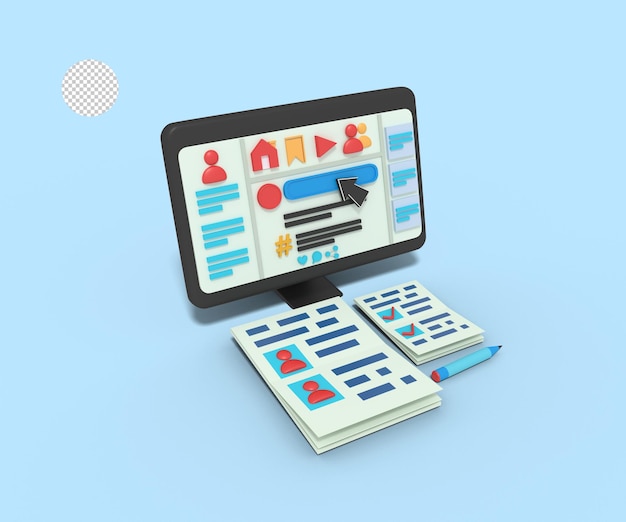 3d illustratie van een status maken op sociale media