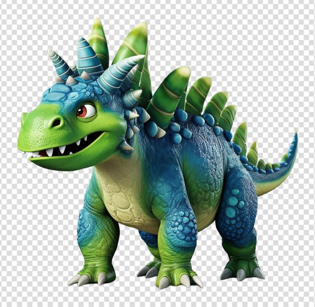 PSD 3d-illustratie van een tekenfilmdier, een dinosaurus, een schattig dino-personage op een doorzichtige achtergrond.