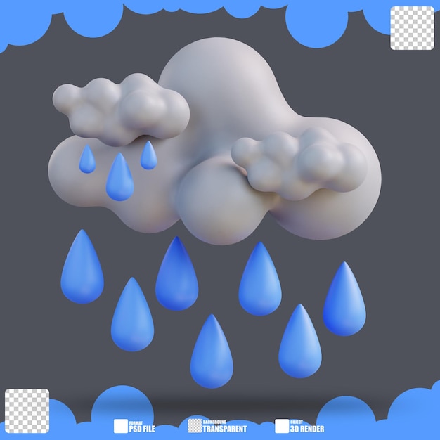 PSD 3d illustratie van een wolk met regen 4