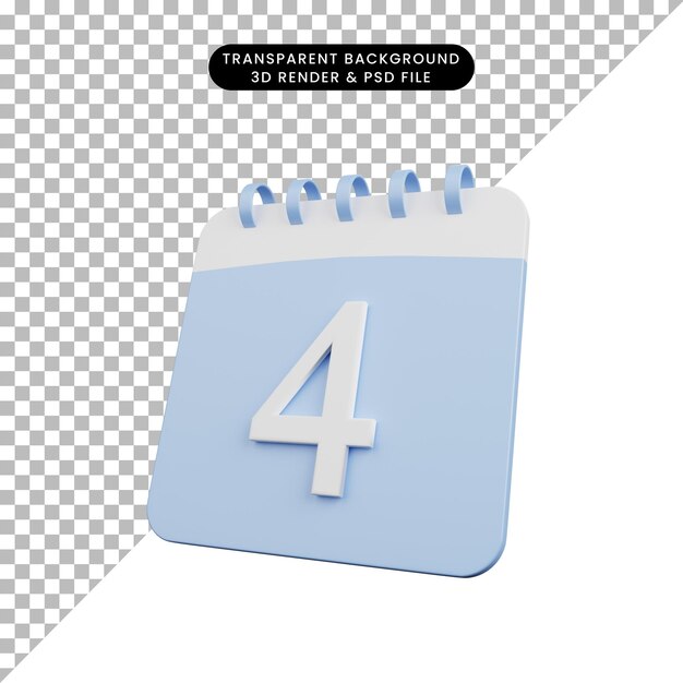 3d illustratie van eenvoudig object kalender nummer 4