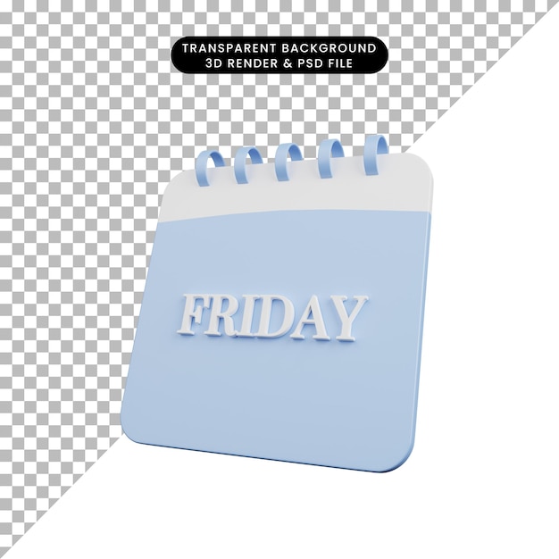 3d illustratie van eenvoudig object kalenderdag vrijdag